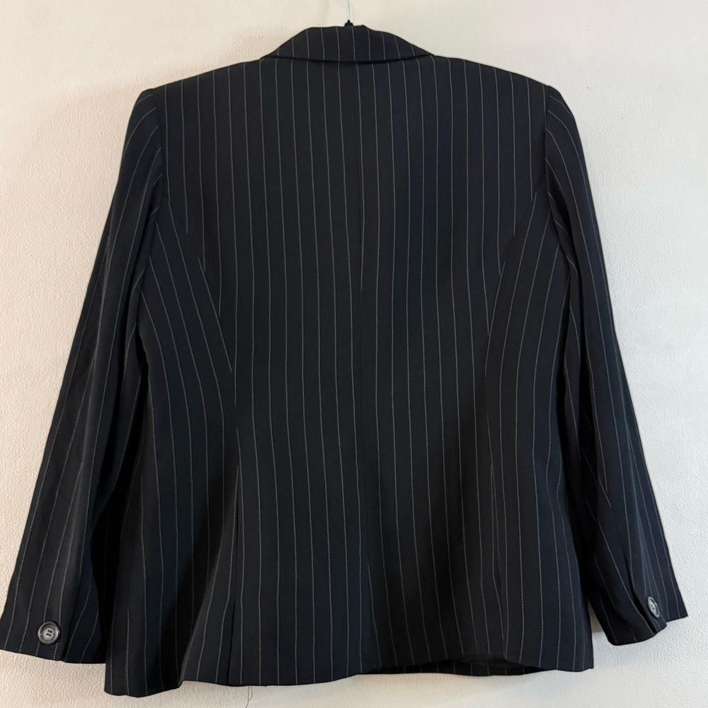 Black Pinstripe Blazer Size 14 Tailored Office Career Jacket - Picture 3 of 8